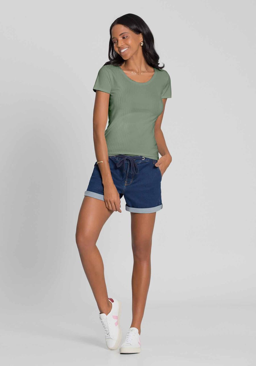 Blusa Em Malha Canelada Com Mangas Curtas E Decote Redondo, . Blusa Em Malha Canelada Com Mangas Curtas E Decote Redondo, , large.