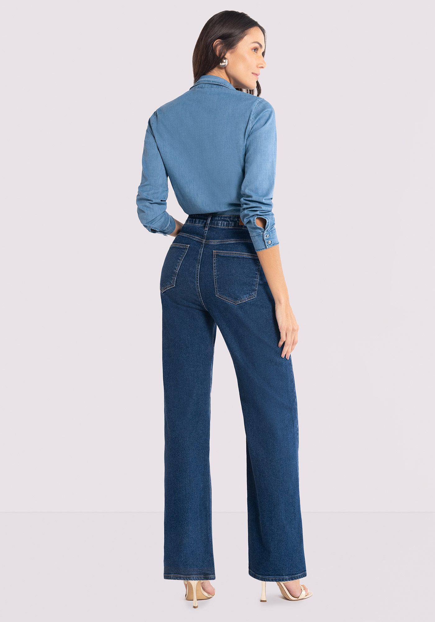 Cal&ccedil;a Jeans Wide Leg Chapa Barriga Cintura Alta, JEANS, large.