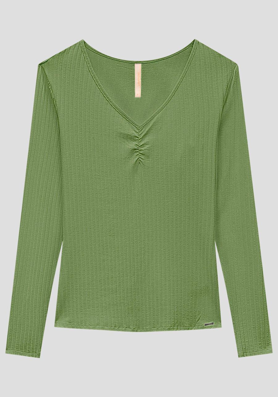 Blusa De Malha Canelada Com Mangas Longas E Decote Em V, . Blusa De Malha Canelada Com Mangas Longas E Decote Em V, , large.