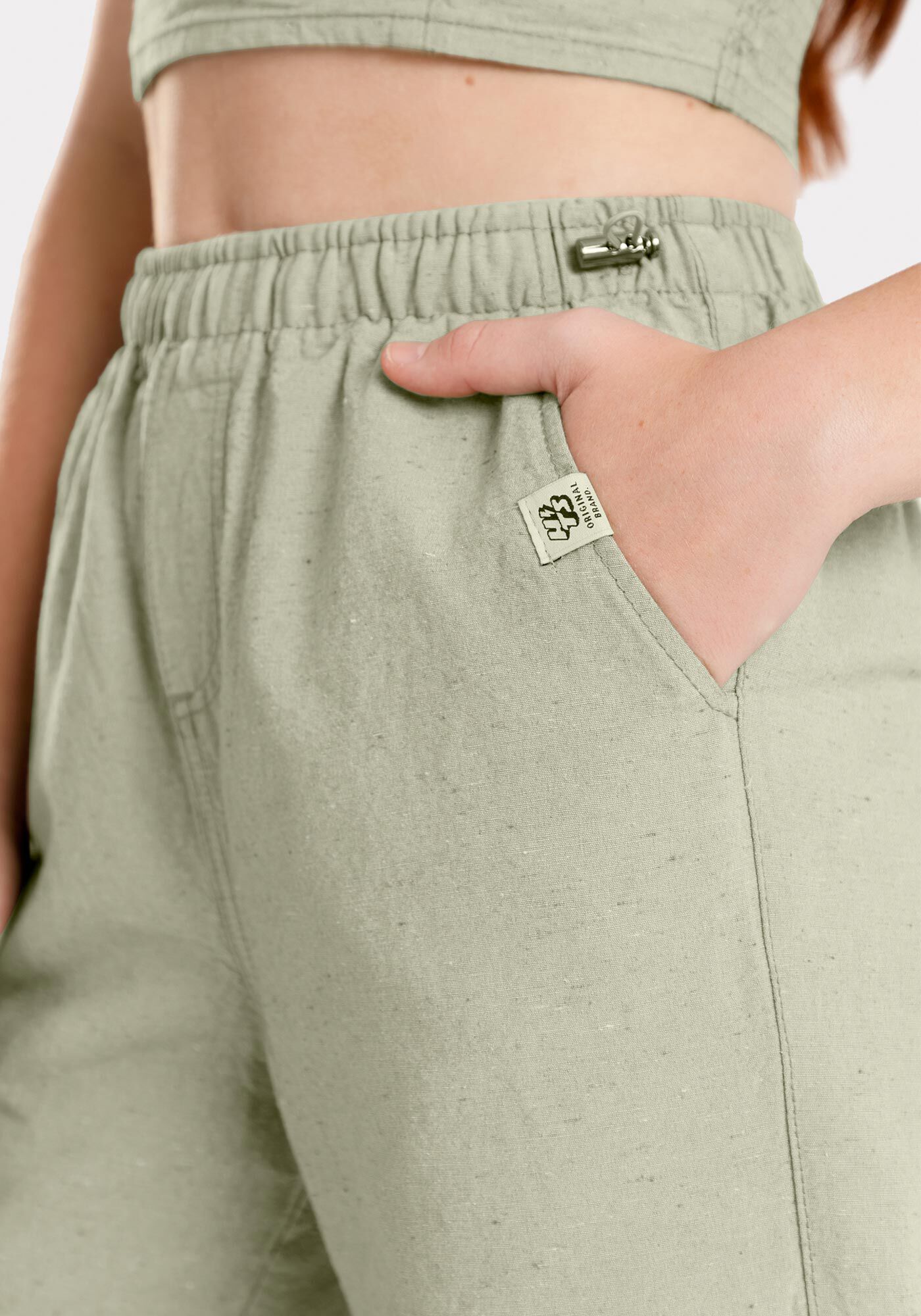 Conjunto saia cargo e blusa Cropped juvenil sustent&aacute;vel, VERDE CORAL, large.