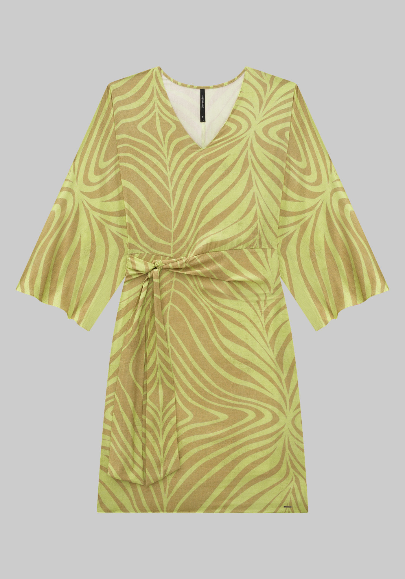 Vestido Curto Estampado em Viscose com Faixa, ECO BEGE, large.