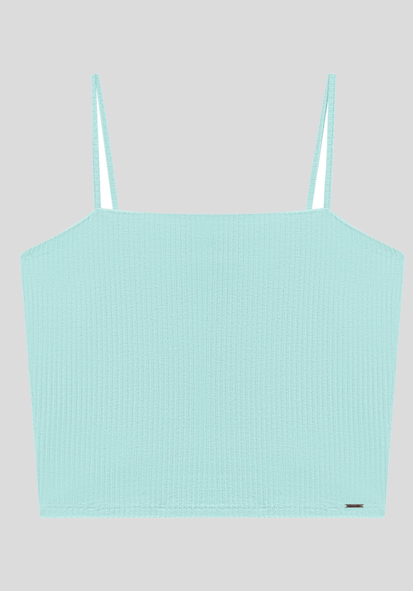 Blusa Regata Curta De Al&ccedil;as Finas Em Malha Canelada, , large.