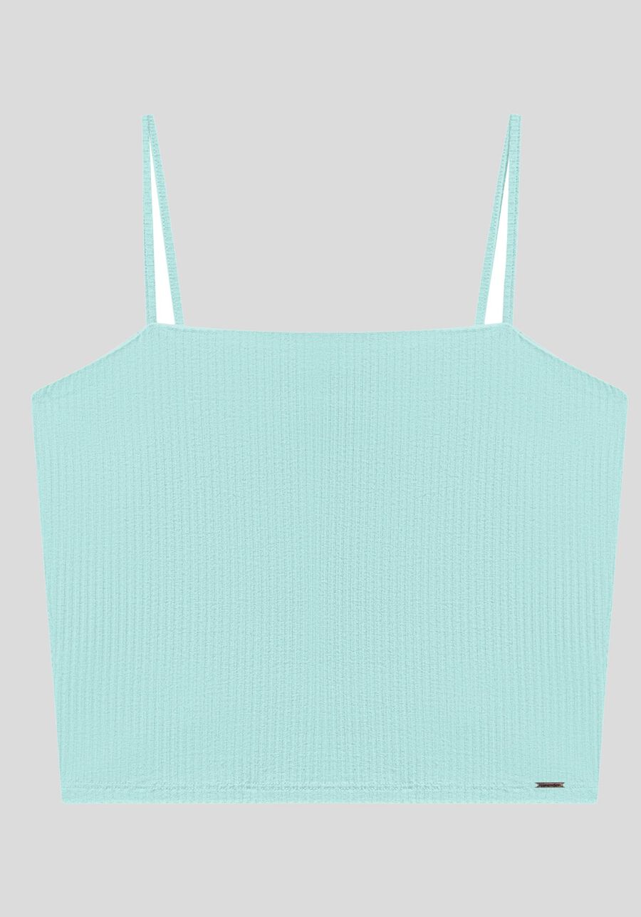 Blusa Regata Curta De Alças Finas Em Malha Canelada, AZUL ACQUA MARE. Blusa Regata Curta De Alças Finas Em Malha Canelada, AZUL ACQUA MARE, large.