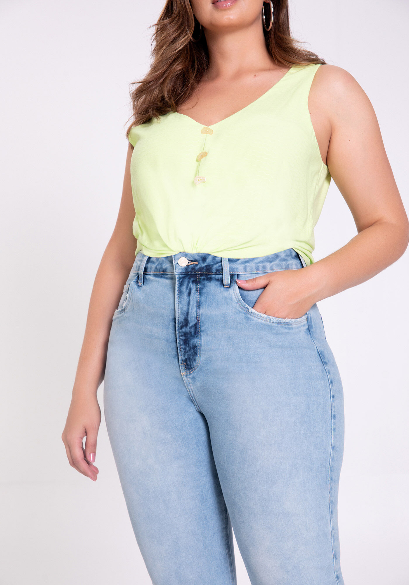 Cal a Jeans Skinny Plus Size Cropped Chapa Barriga Lunender