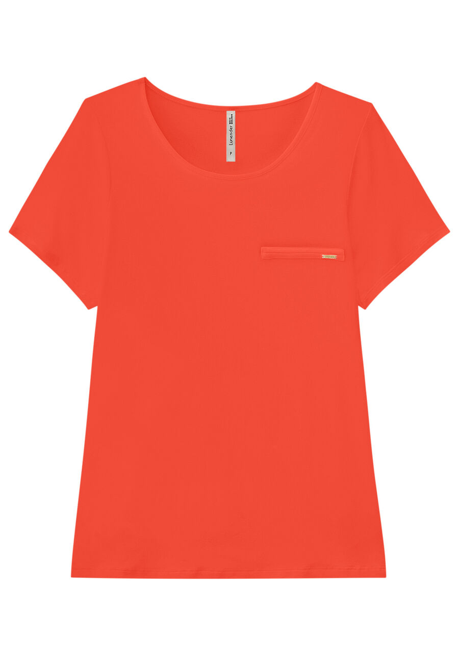 Blusa Básica Lisa De Mangas Curtas Com Detalhe Frontal, . Blusa Básica Lisa De Mangas Curtas Com Detalhe Frontal, , large.