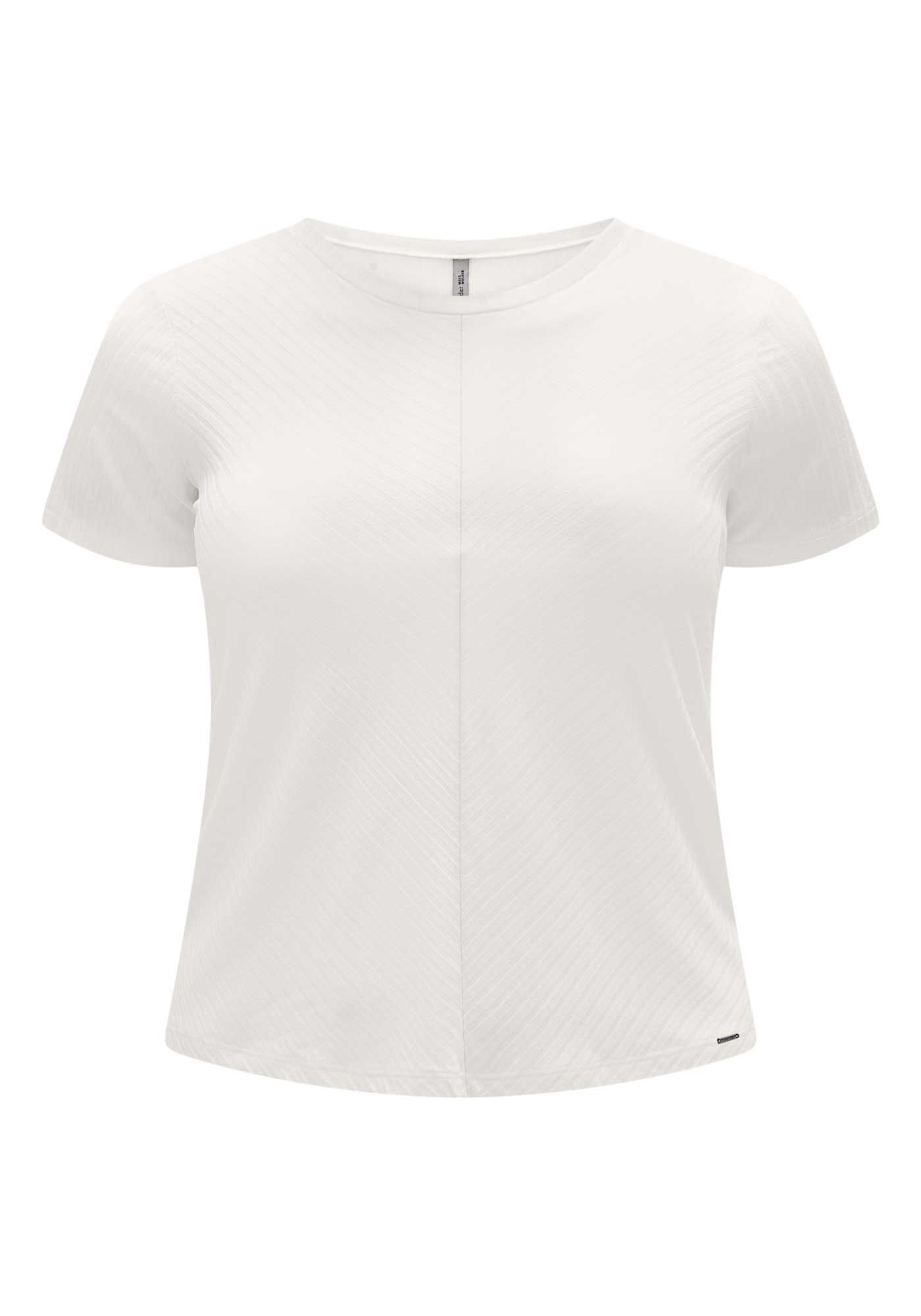 Blusa B&aacute;sica Canelada De Mangas Curtas Com Recorte Frontal, , large.