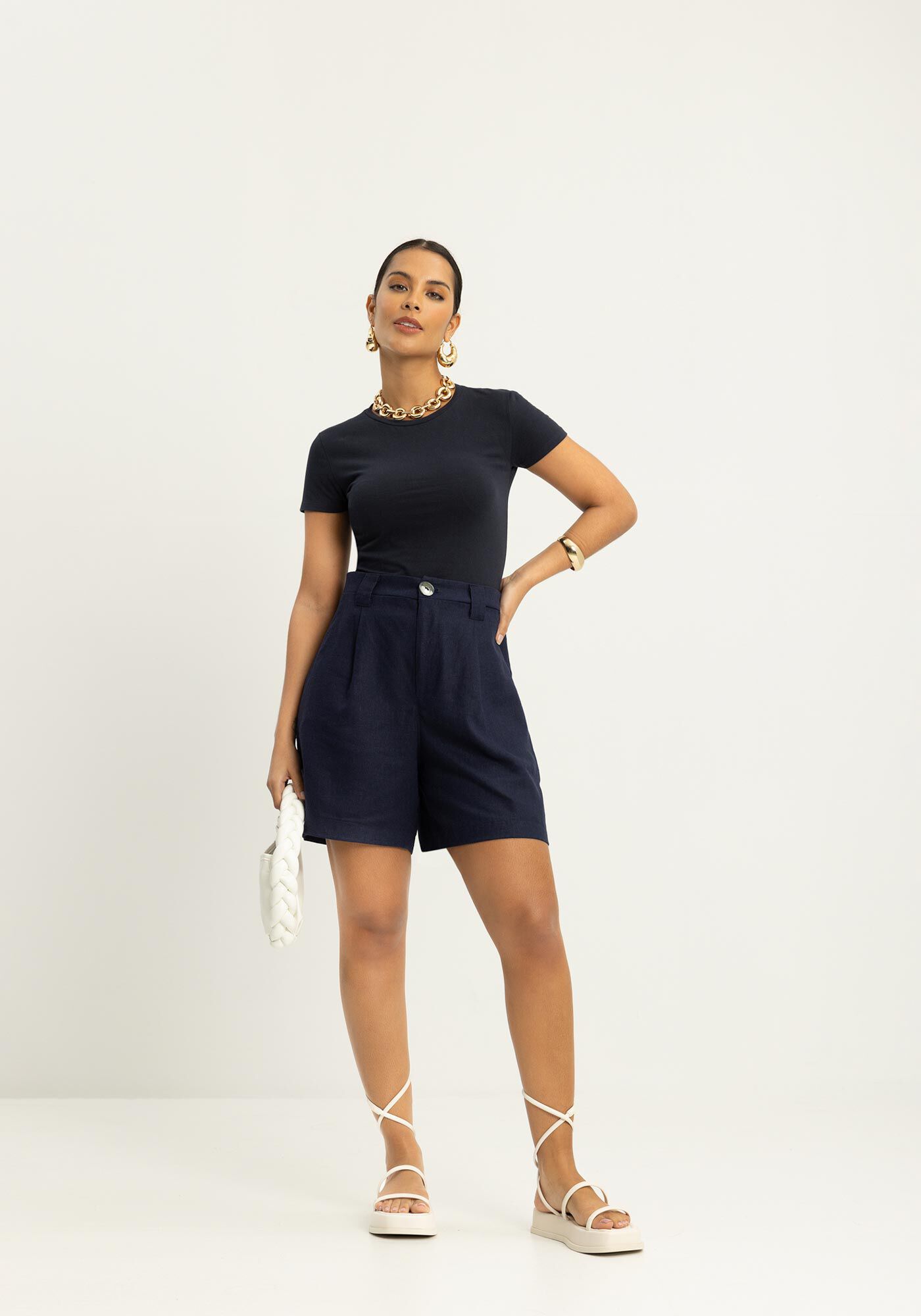 Blusa B&aacute;sica de Mangas Curtas Em Malha De Algod&atilde;o E Elastano, , large.