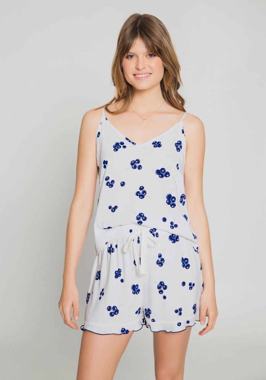Pijama Curto em Viscose Estampado, MIRTILO OFF. Pijama Curto em Viscose Estampado, MIRTILO OFF, large.