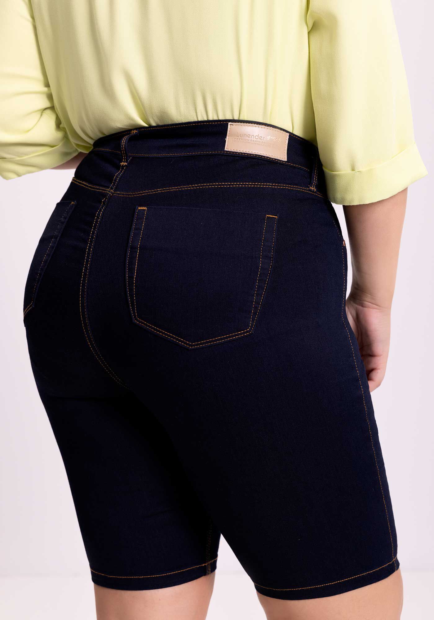 Bermuda Jeans Ciclista Chapa Barriga Com Cintura M&eacute;dia, JEANS, large.