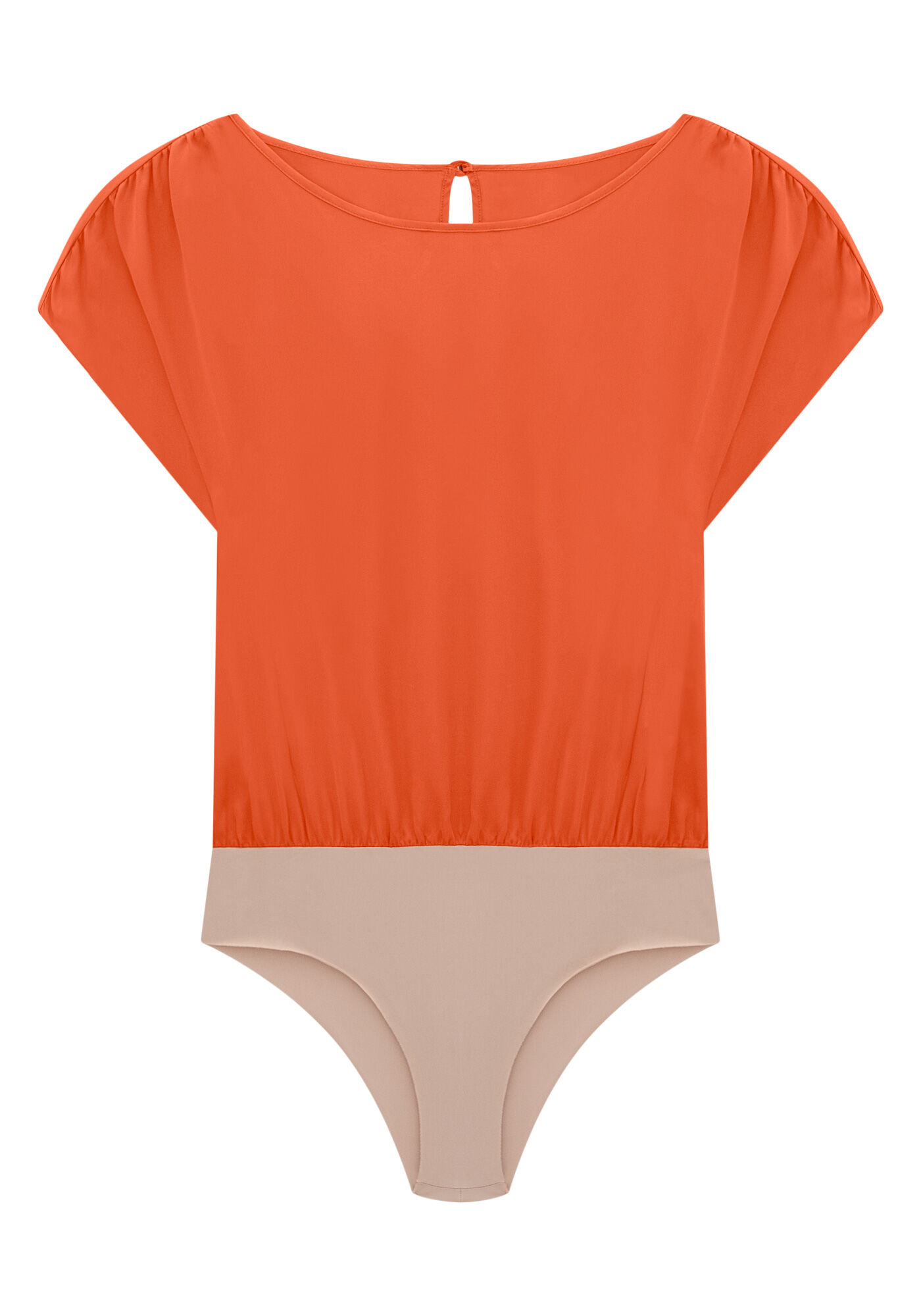 Body em Tecido Plano com Franzido Manga, LARANJA RUSTY, large.