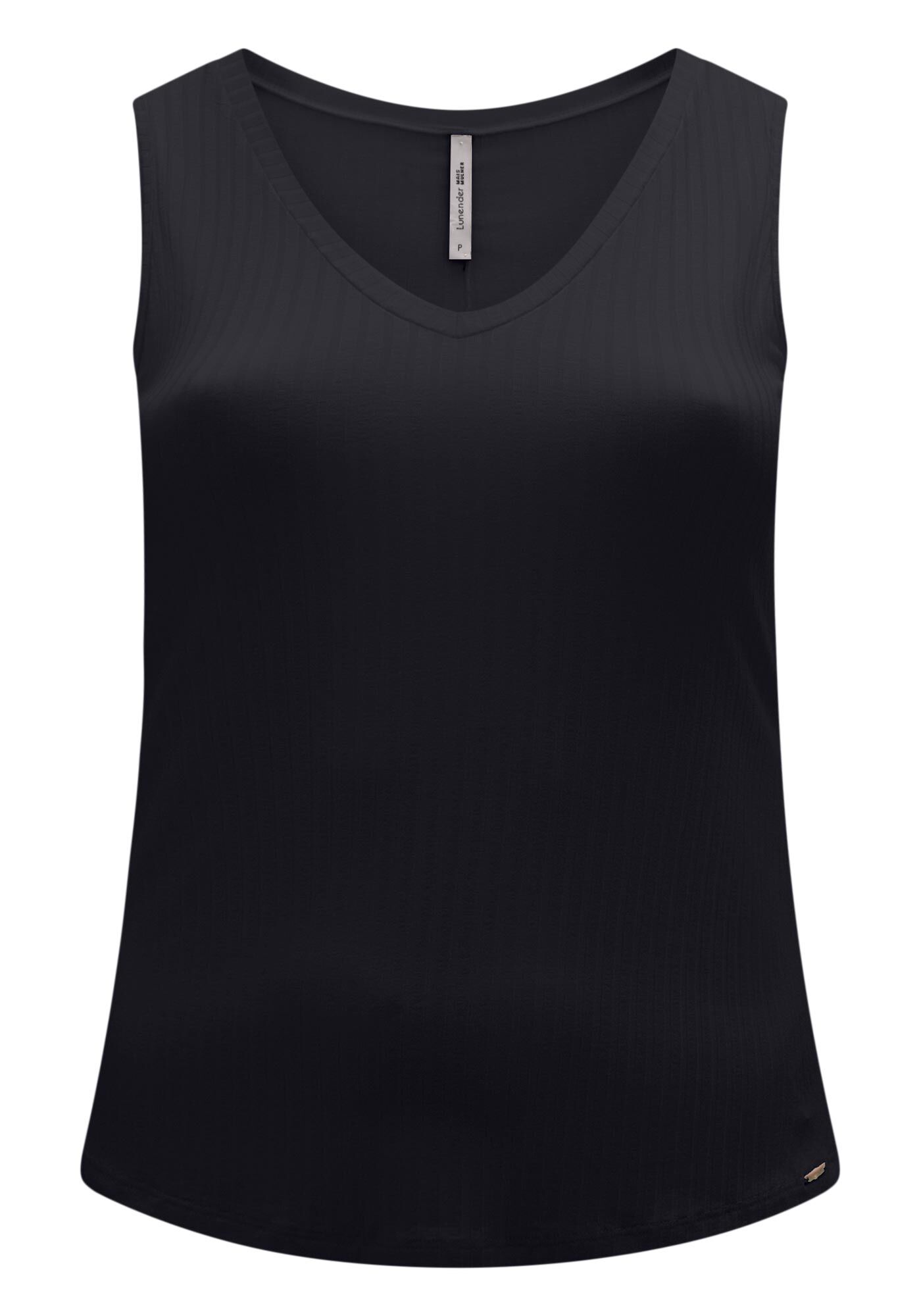 Blusa Regata Canelada De Al&ccedil;as Largas Em Malha De Viscose, PRETO REATIVO, large.