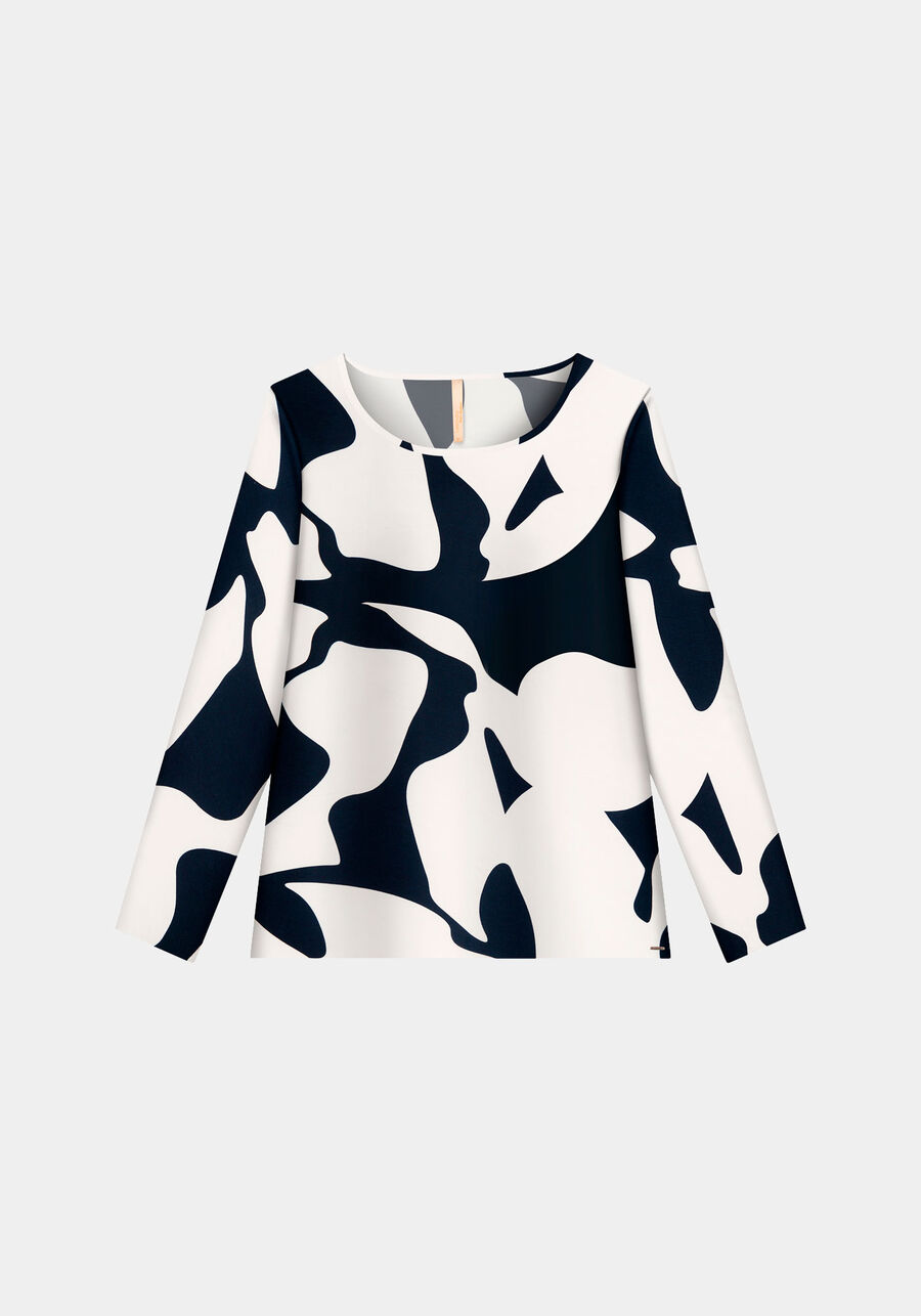 Blusa Estampada em Malha com Manga Longa Plus Size, FLUIDEZ MARINHO. Blusa Estampada em Malha com Manga Longa Plus Size, FLUIDEZ MARINHO, large.