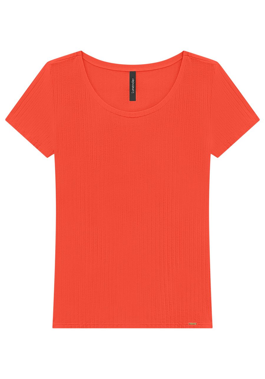 Blusa Em Malha Canelada Com Mangas Curtas E Decote Redondo, . Blusa Em Malha Canelada Com Mangas Curtas E Decote Redondo, , large.