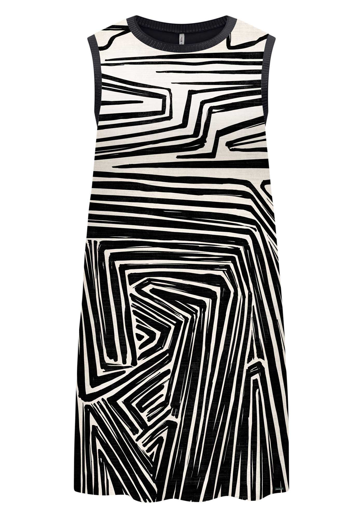 Vestido Curto Estampado Com Decote Redondo E Retil&iacute;nea, , large.