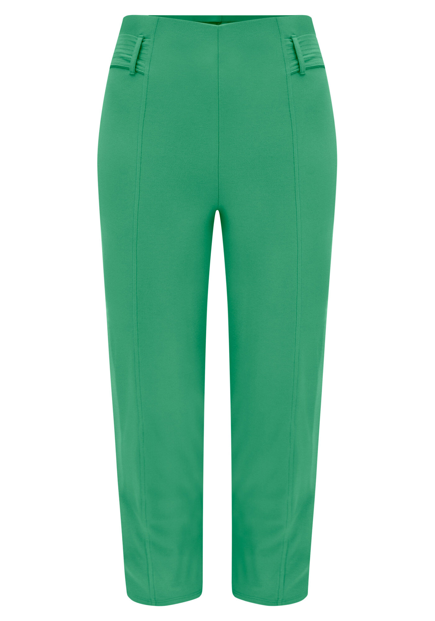 Cal&ccedil;a Reta Com Cintura Alta E Nervuras Em Malha Crepe, VERDE ALGA, large.