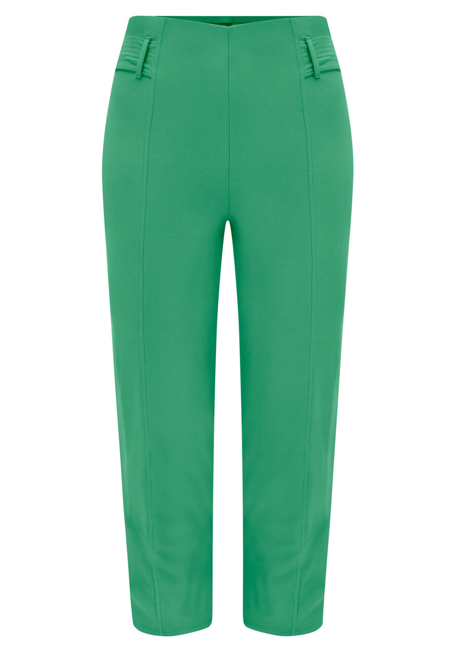 Calça Reta Com Cintura Alta E Nervuras Em Malha Crepe, VERDE ALGA. Calça Reta Com Cintura Alta E Nervuras Em Malha Crepe, VERDE ALGA, large.