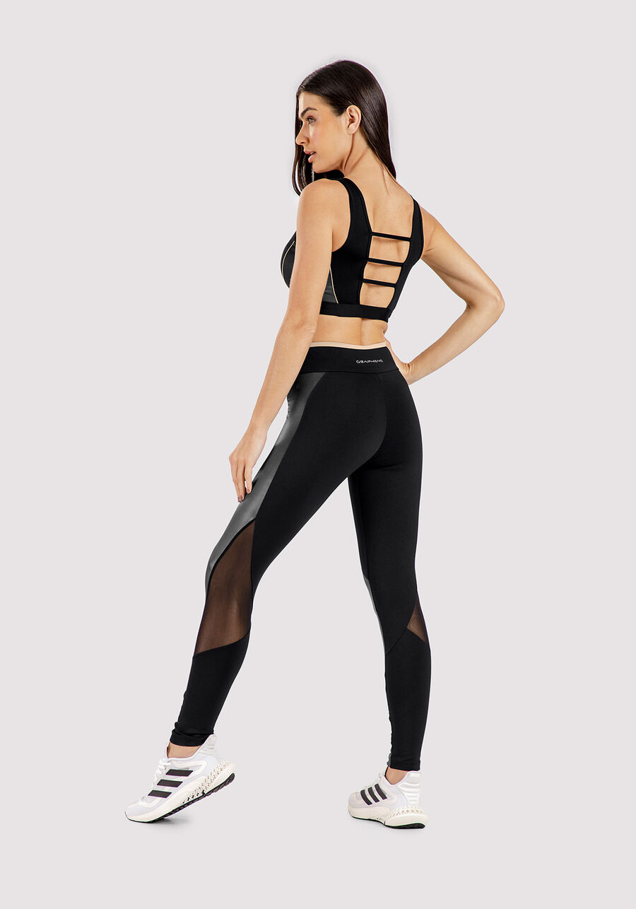 Calça Legging com Recorte Cirrê e Tule, . Calça Legging com Recorte Cirrê e Tule, , large.