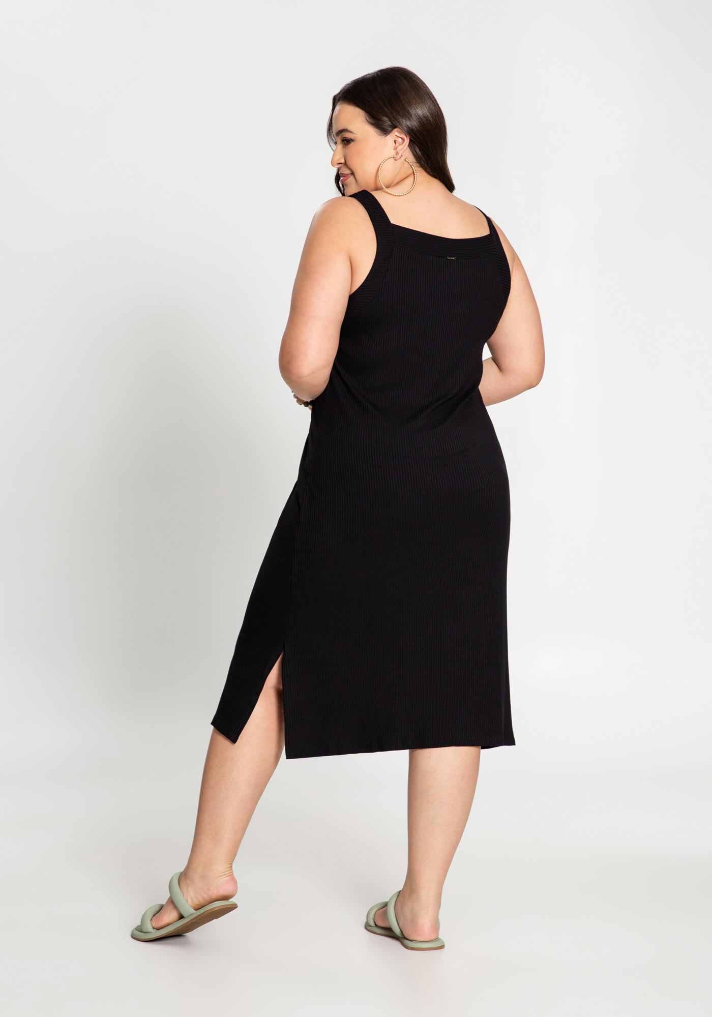 Vestido Plus Size Midi Canelado Listrado Lunender