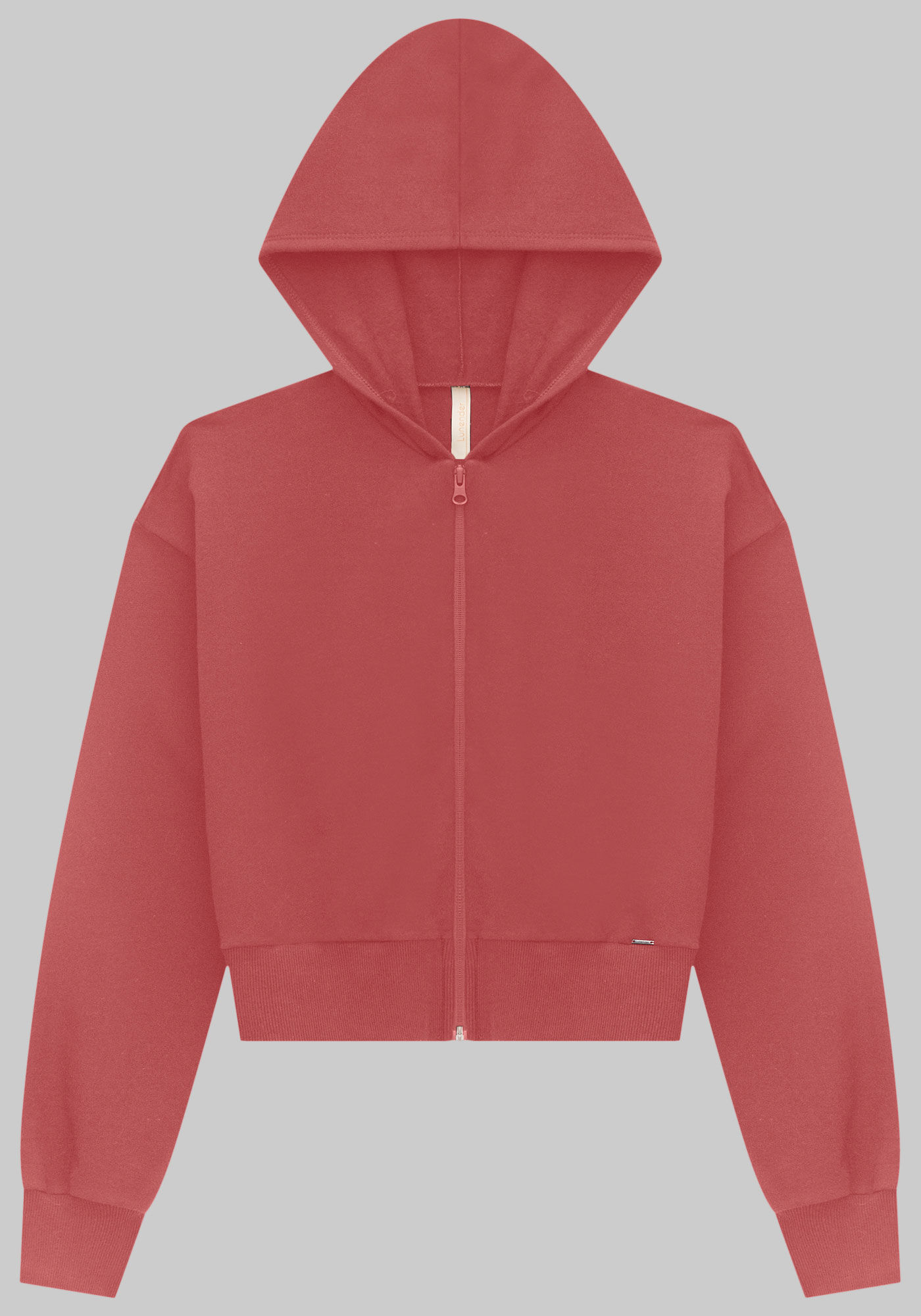 Jaqueta Cropped B&aacute;sica em Moletom, VERMELHO CEDRO-ROSA, large.