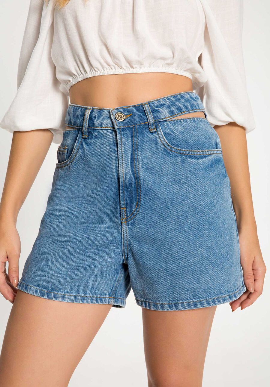 Shorts Mommy Jeans Detalhe Cut Out e Cintura Alta, , large.