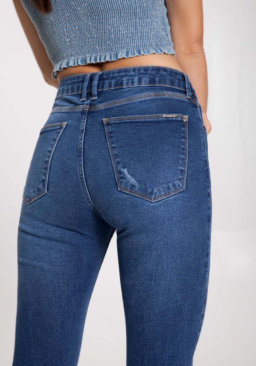 Calça Jeans Skinny Escura com Cintura Média, , large.