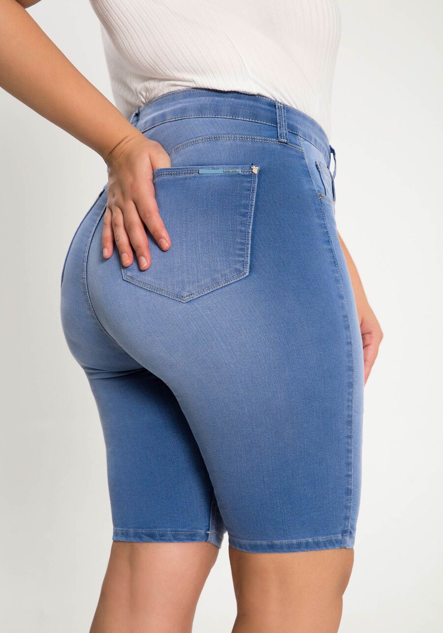 Bermuda Jeans Ciclista Chapa Barriga Plus Size, JEANS, large.