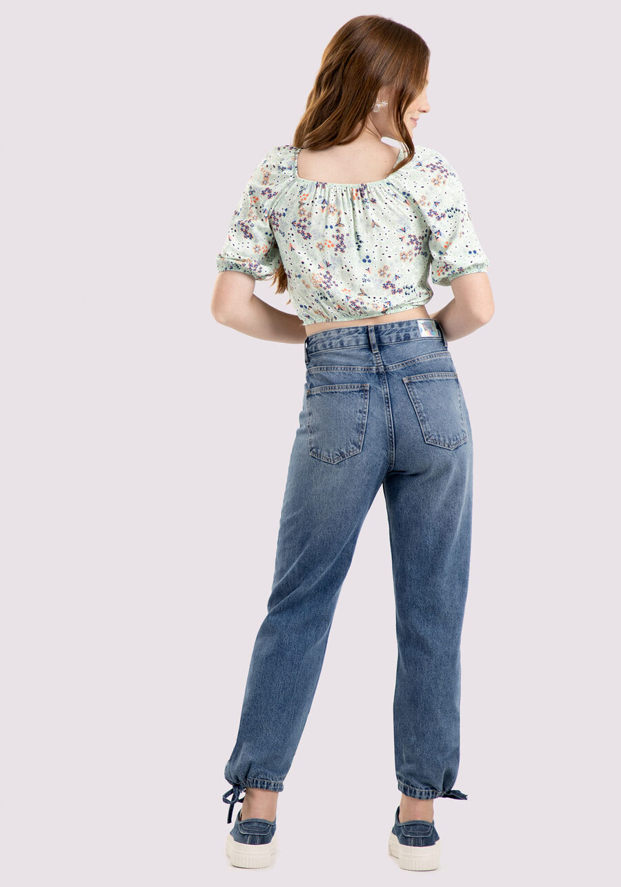 Blusa Cropped Juvenil Estampada com Franzido, BUTTERFLY VERDE. Blusa Cropped Juvenil Estampada com Franzido, BUTTERFLY VERDE, large.