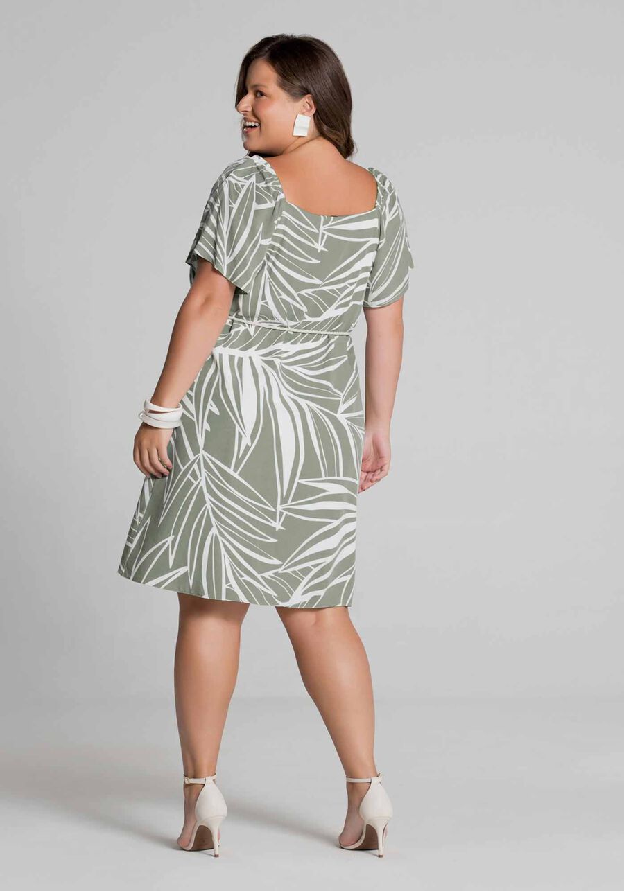 Vestido Plus Size Curto Estampado com Cinto, VERDE MINERAL. Vestido Plus Size Curto Estampado com Cinto, VERDE MINERAL, large.