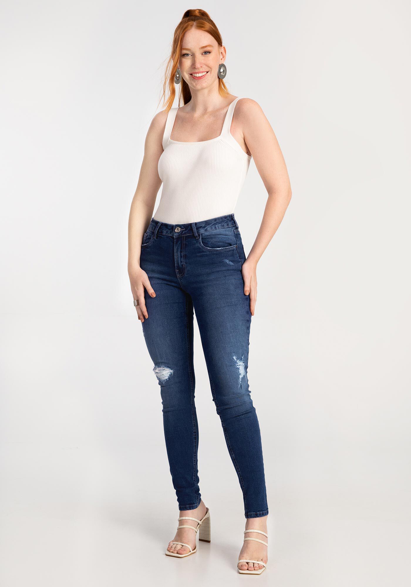 Calça destroyed com renda sales