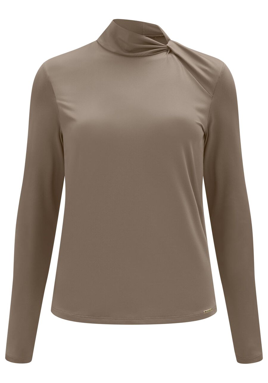 Blusa De Mangas Longas Feminina Com Gola Alta, MARROM COUNTRY. Blusa De Mangas Longas Feminina Com Gola Alta, MARROM COUNTRY, large.