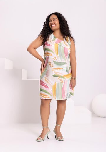 Vestido Curto Sem Mangas Com Decote Assimétrico Em Viscose, LIBERDADE ROSA. Vestido Curto Sem Mangas Com Decote Assimétrico Em Viscose, LIBERDADE ROSA, large.