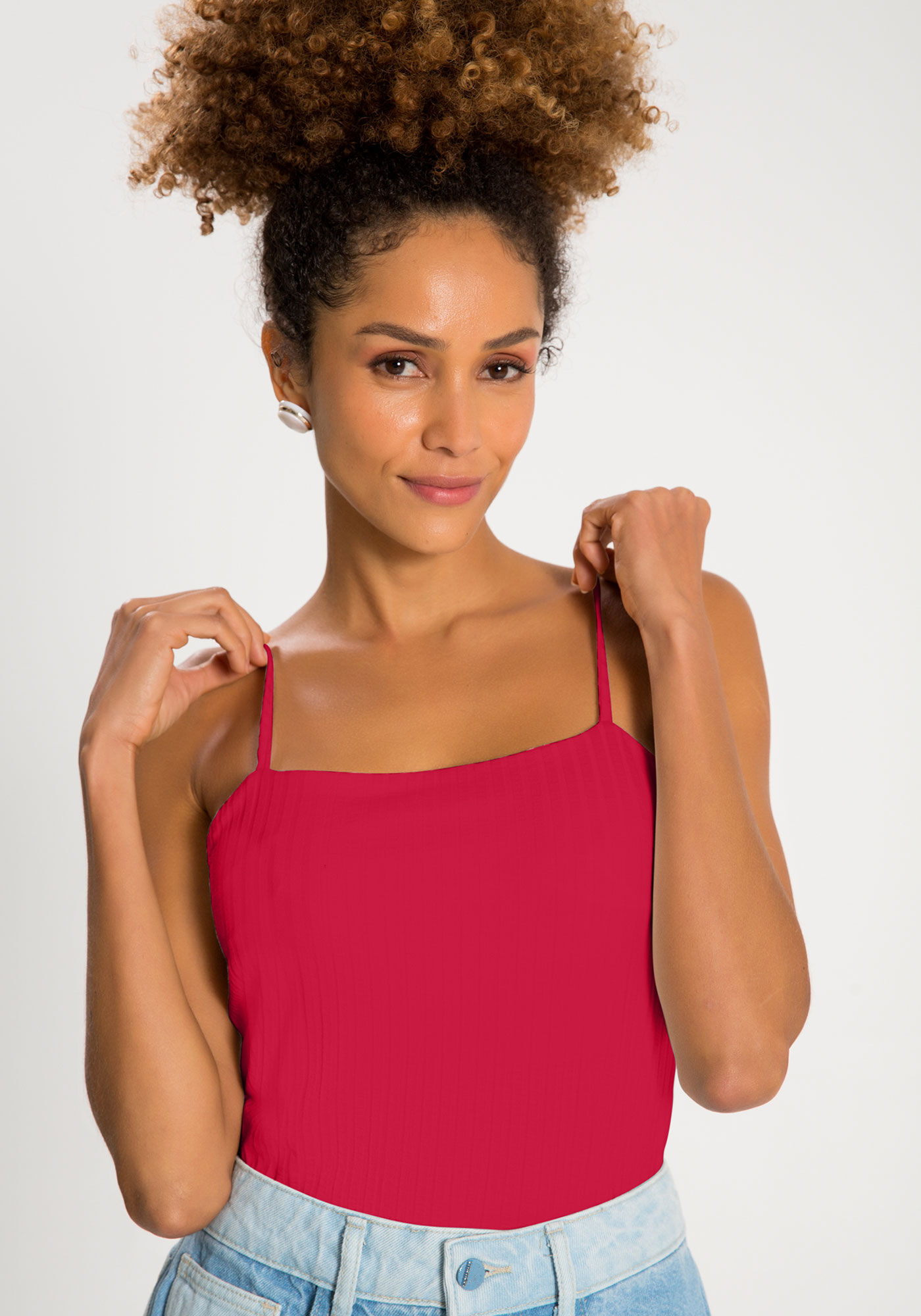 Blusa Regata Curta De Al&ccedil;as Finas Em Malha Canelada, VERMELHO STOP SIGN, large.