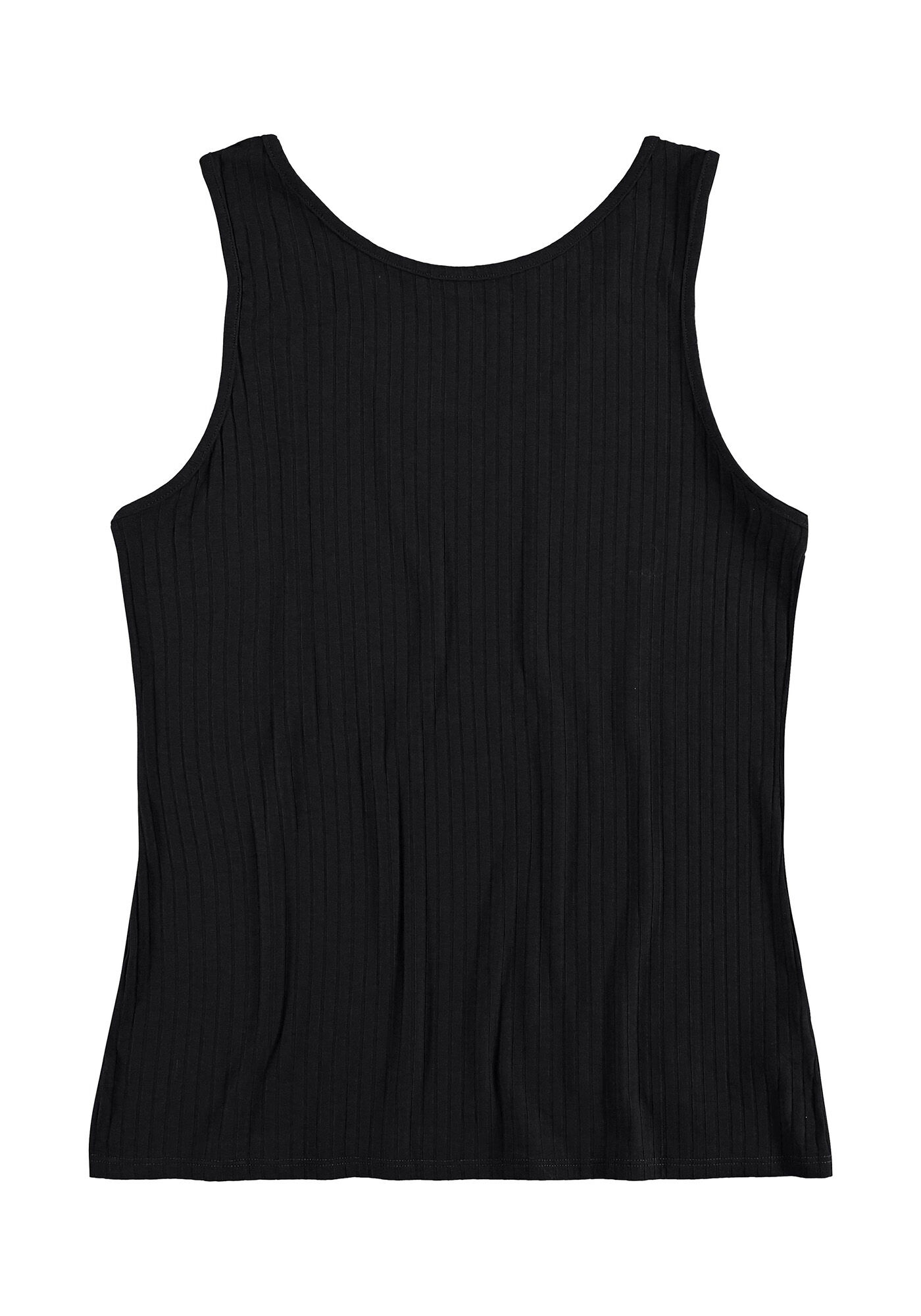 Blusa Regata Lisa Canelada Com Decote Redondo, PRETO REATIVO, large.