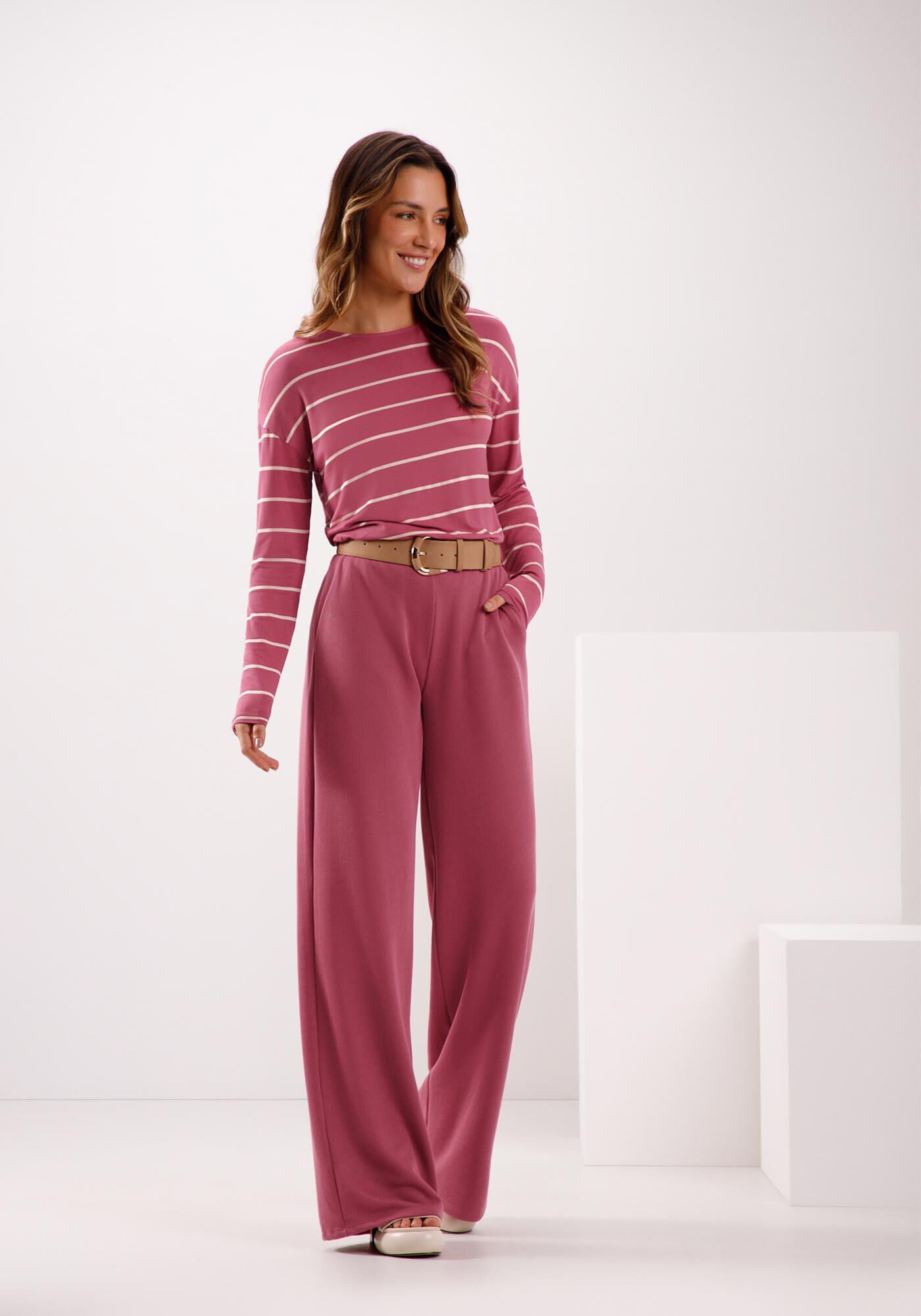 Blusa Mullet De Mangas Longas Em Malha Listrada, VERMELHO AMOR, large.