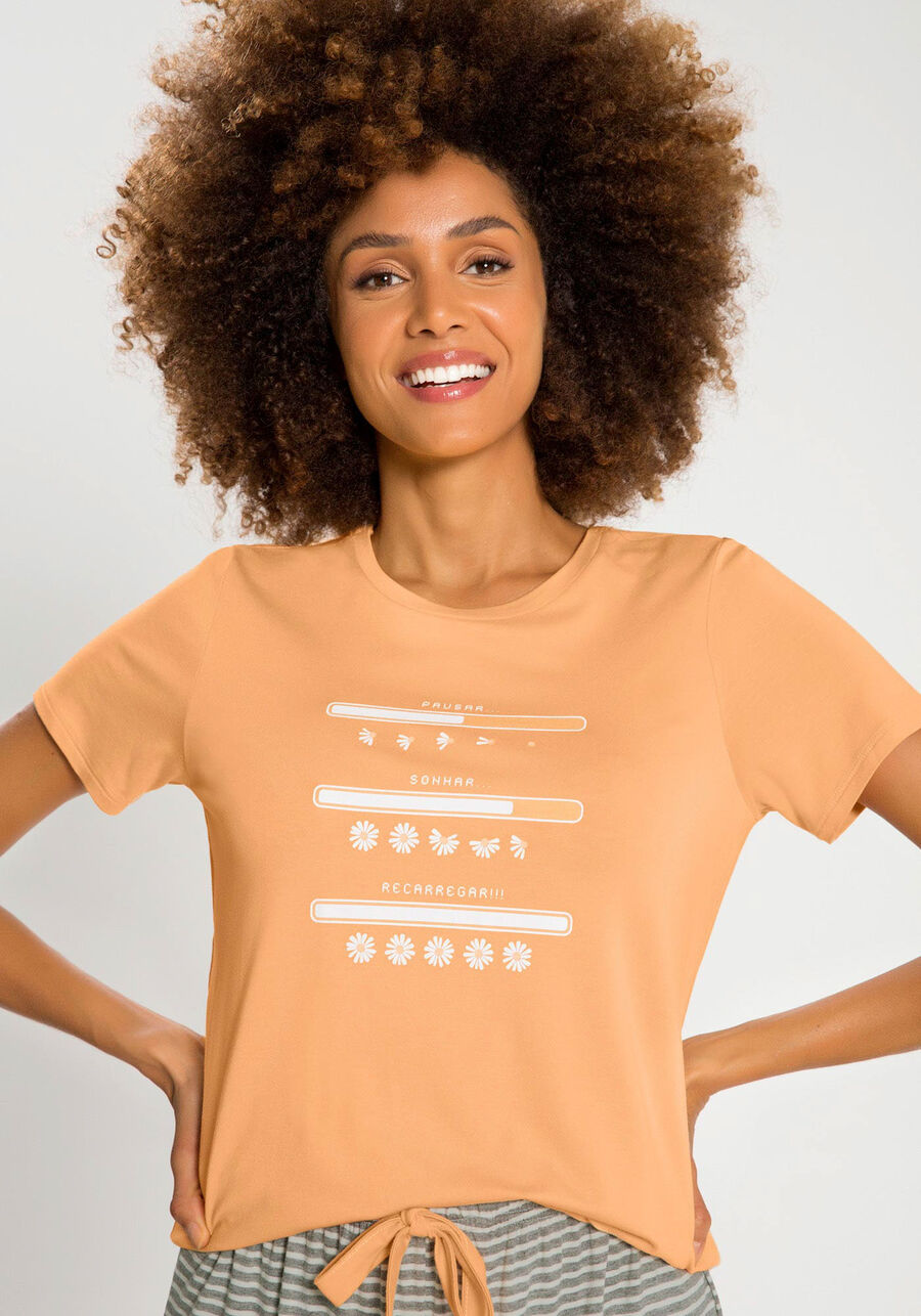 Pijama em Malha Viscose com T-shirt e Shorts, . Pijama em Malha Viscose com T-shirt e Shorts, , large.