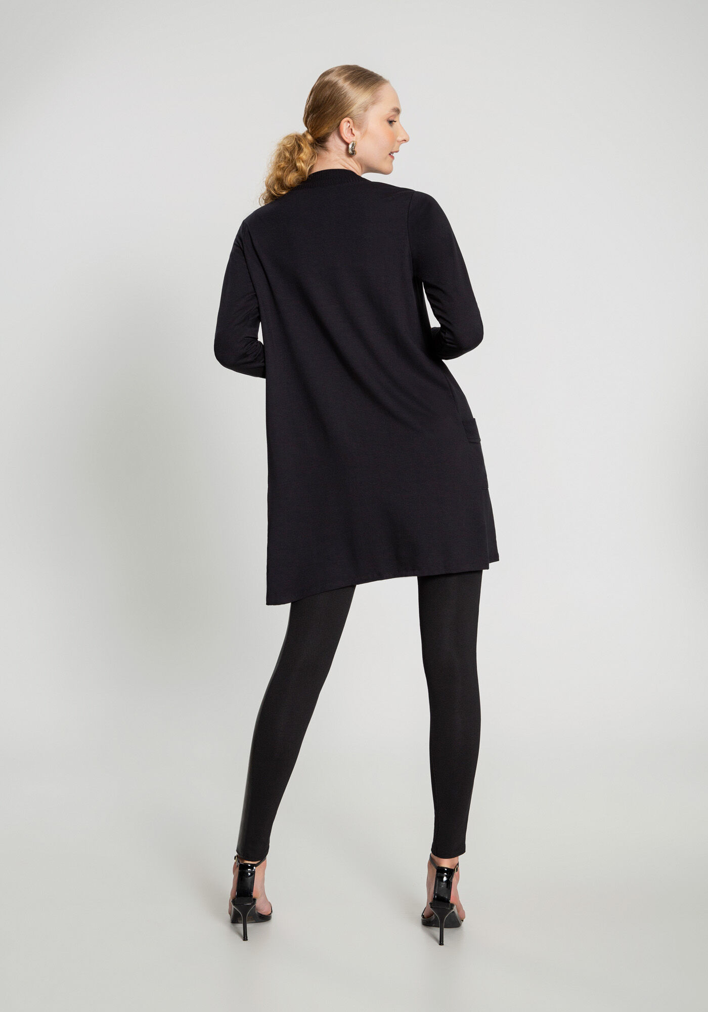 Cardigan Alongado em Moletom com Bolsos, PRETO REATIVO, large.