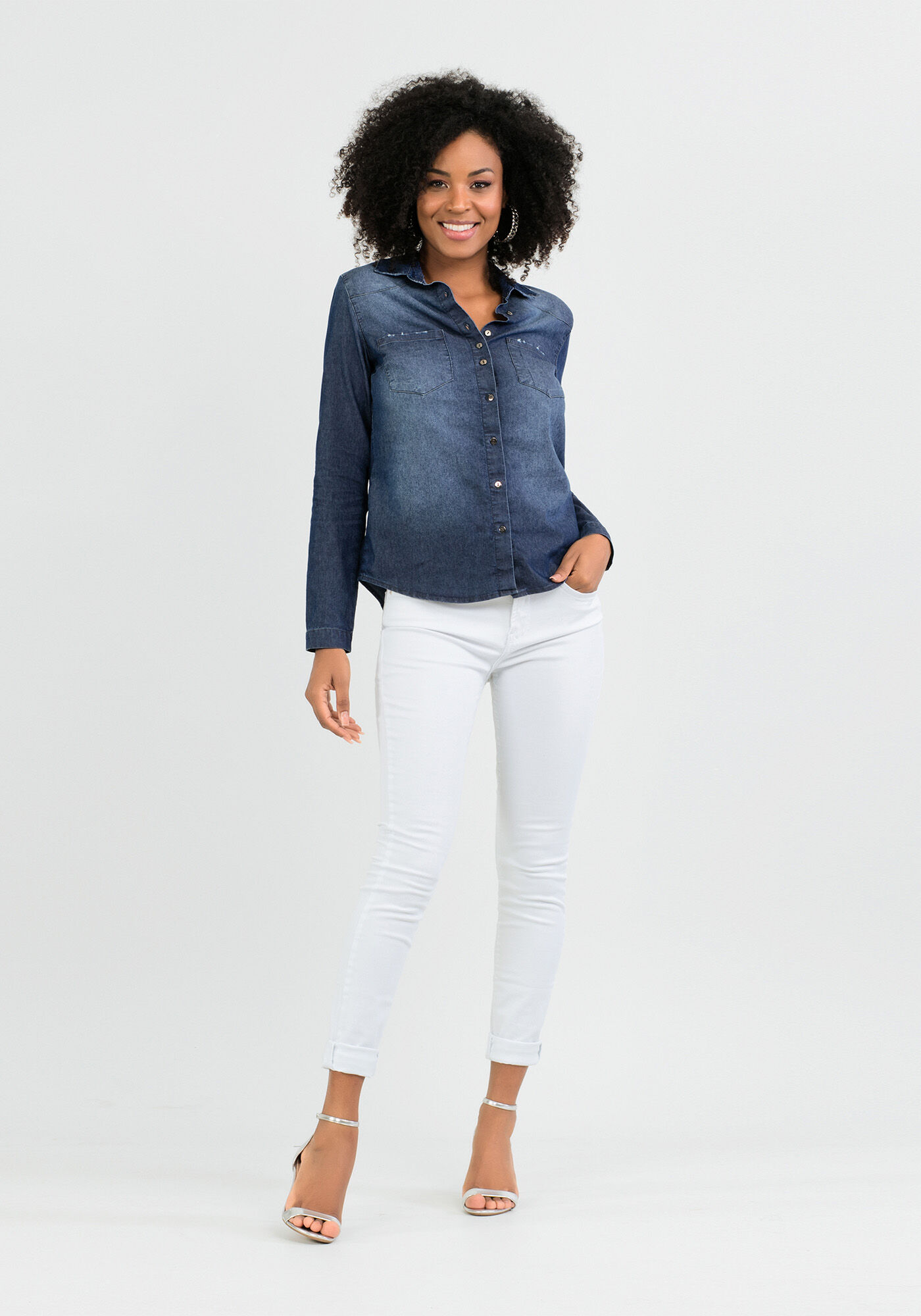 Camisa jeans feminina deals lunender