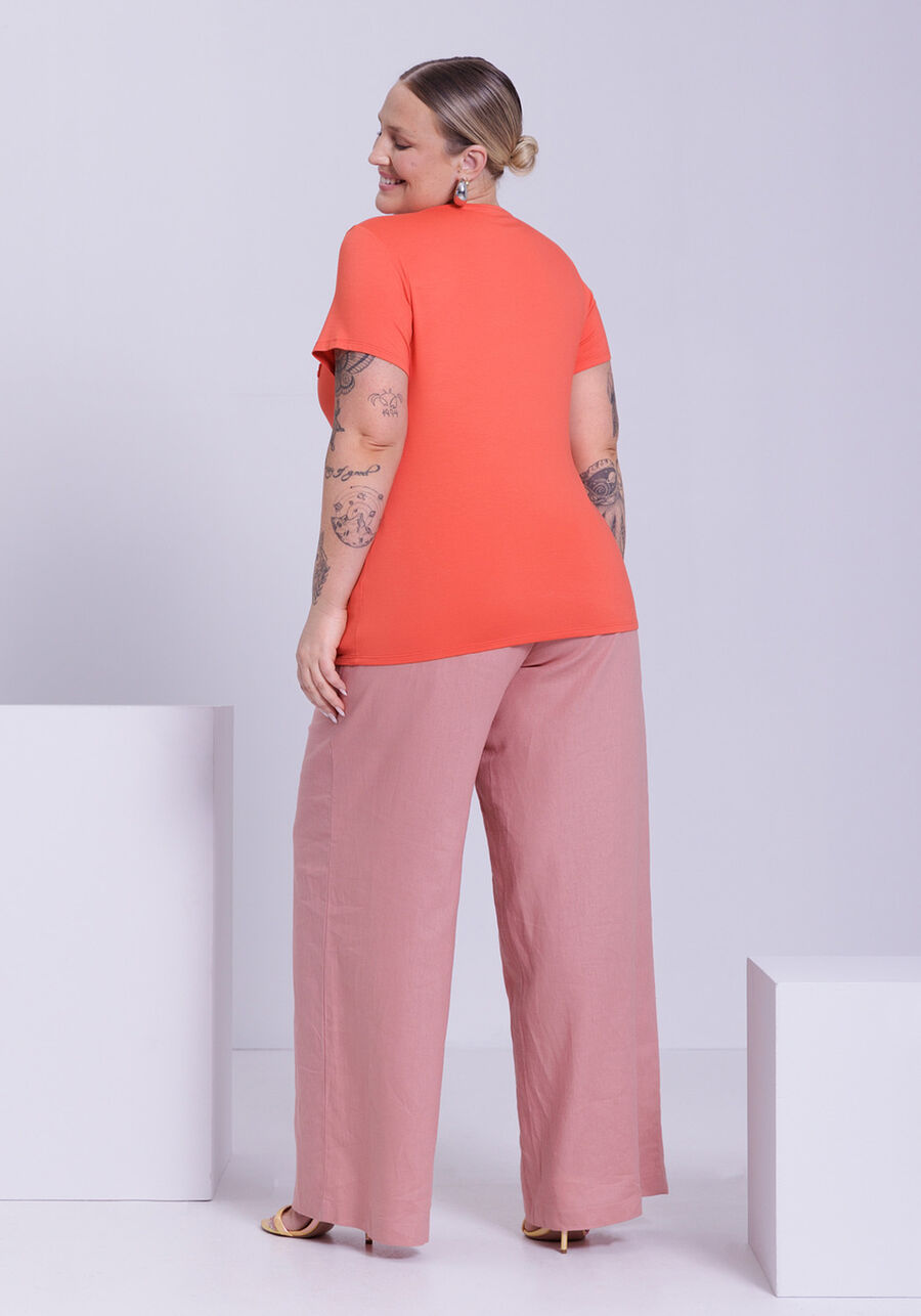 Blusa Básica Lisa De Mangas Curtas Com Detalhe Frontal, . Blusa Básica Lisa De Mangas Curtas Com Detalhe Frontal, , large.