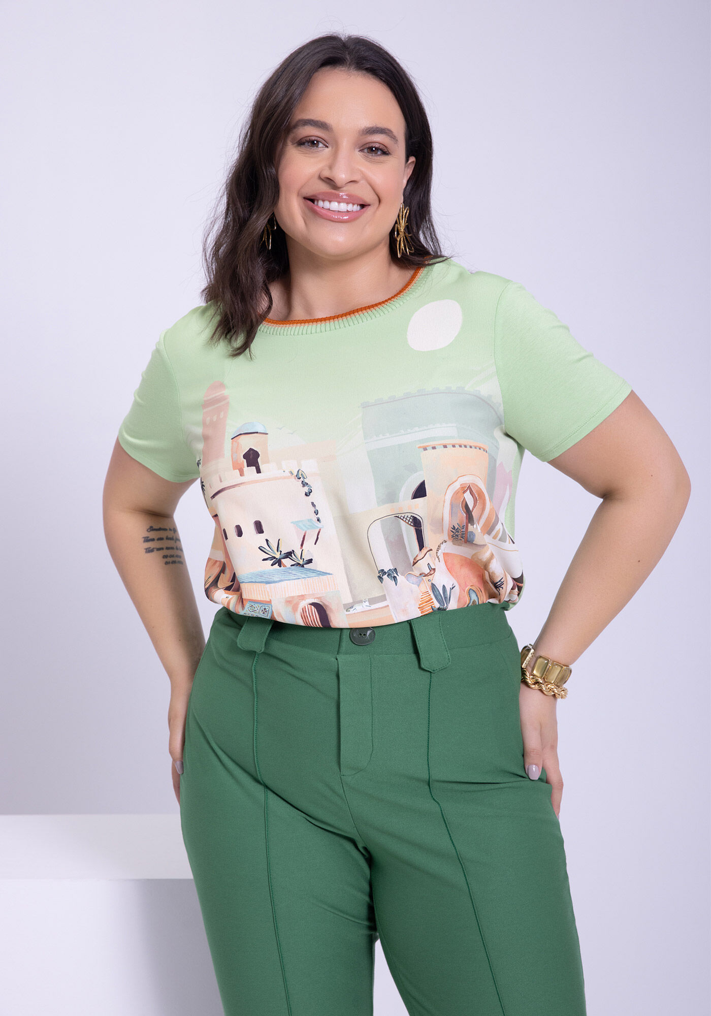 Cal&ccedil;a Slim Plus Size em Malha Crepe Alfaiataria, VERDE SPINACH, large.