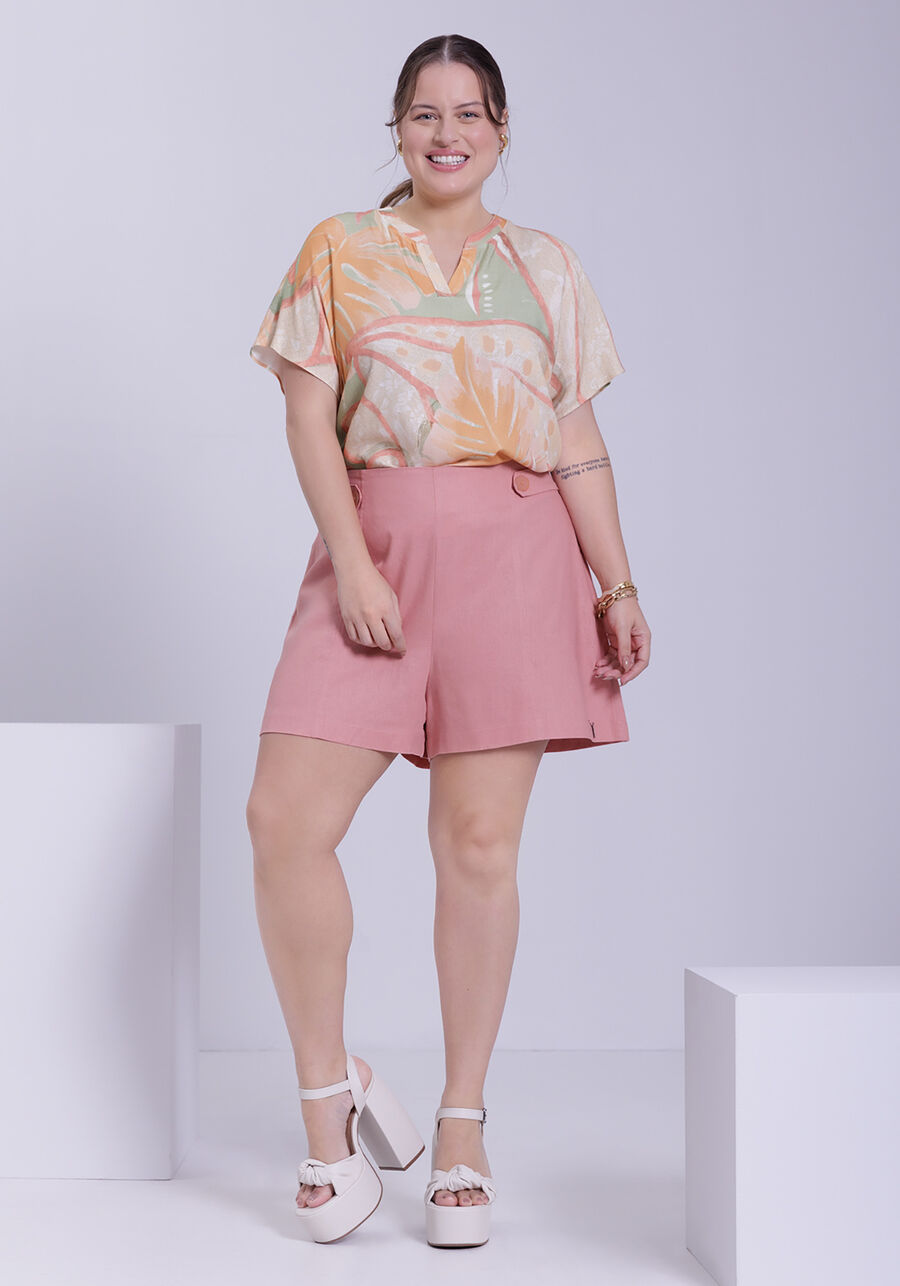 Blusa Plus Size em Viscose Estampada com Recorte V, PAPOULA VERDE. Blusa Plus Size em Viscose Estampada com Recorte V, PAPOULA VERDE, large.