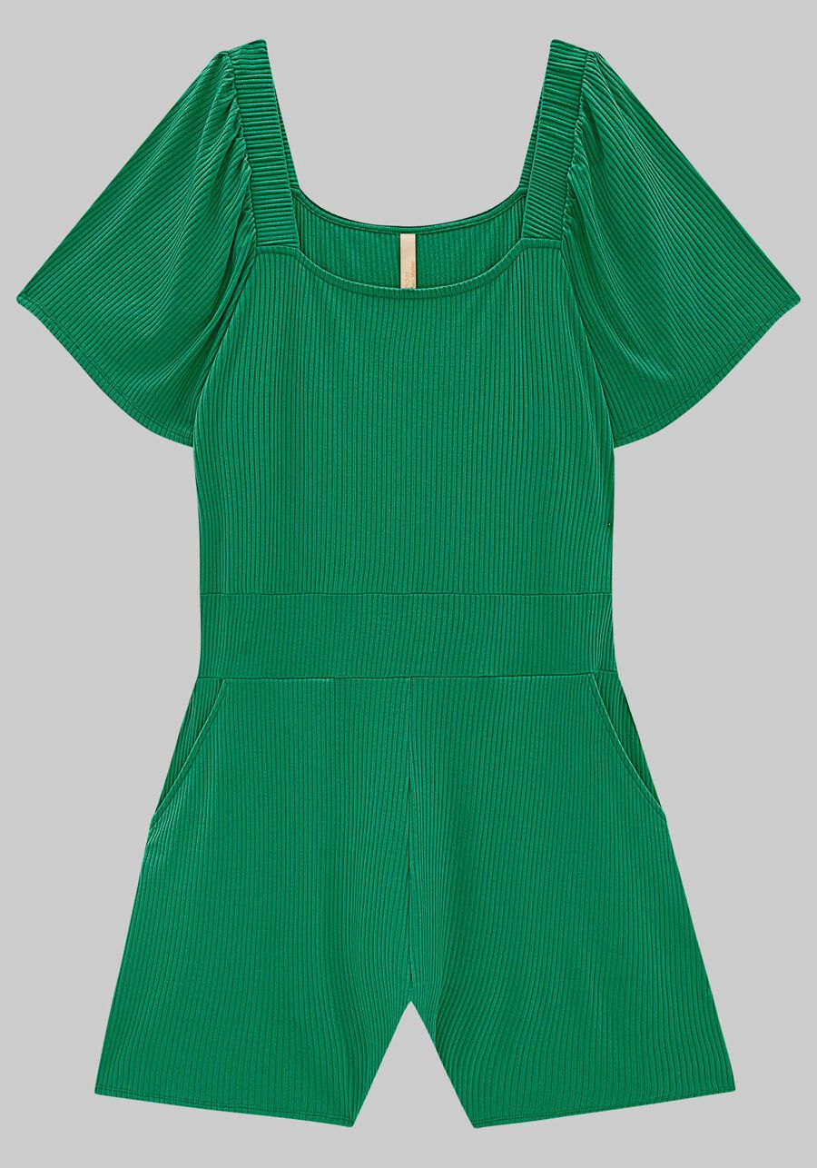 Macacão Curto Plus Size Canelado com Bolsos, VERDE SANHACU. Macacão Curto Plus Size Canelado com Bolsos, VERDE SANHACU, large.