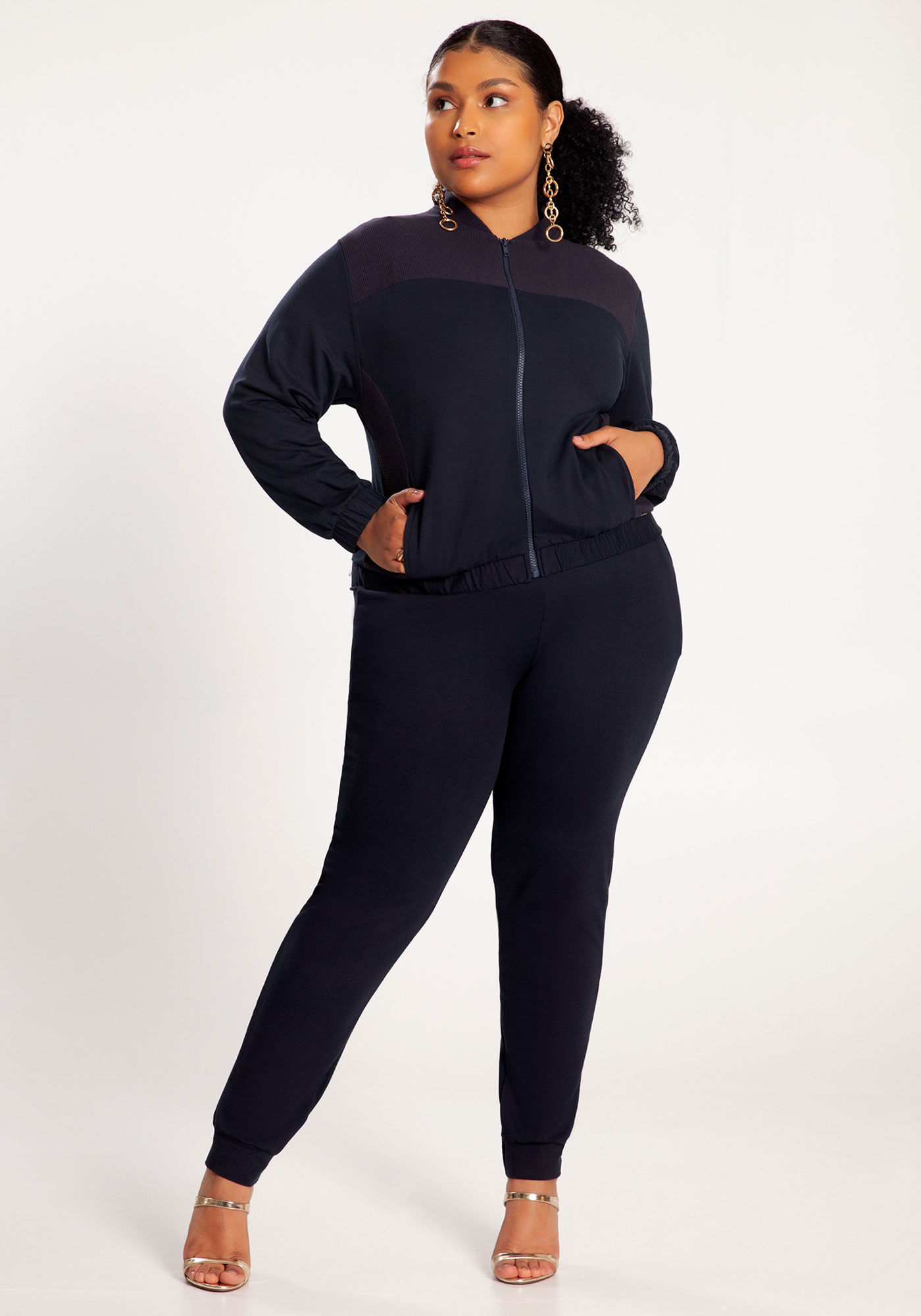 Jaqueta Bomber Plus Size em Moletom com Bolsos, MARINHO IMPERIO, large.