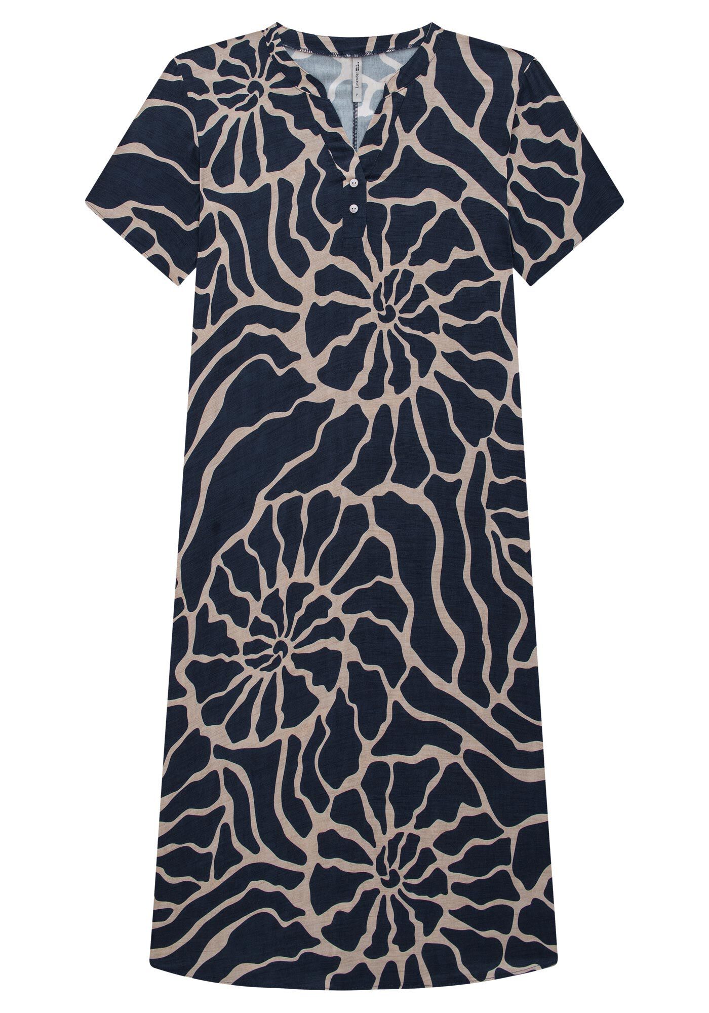 Vestido Midi Plus Size Estampado em Viscose com Gola V, ANIS MARINHO, large.