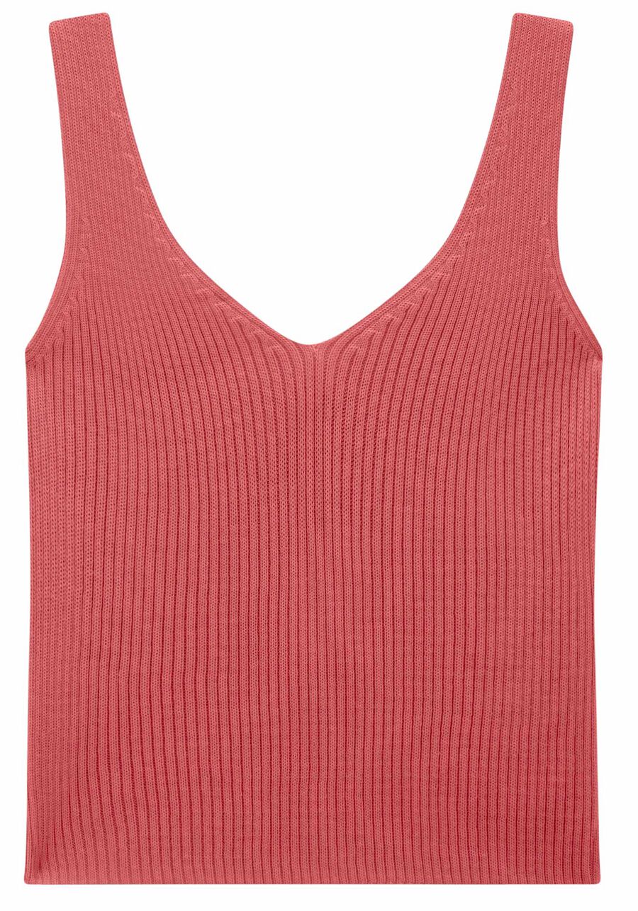 Blusa em Tricô Canelado com Decote V, ROSA MORENA. Blusa em Tricô Canelado com Decote V, ROSA MORENA, large.