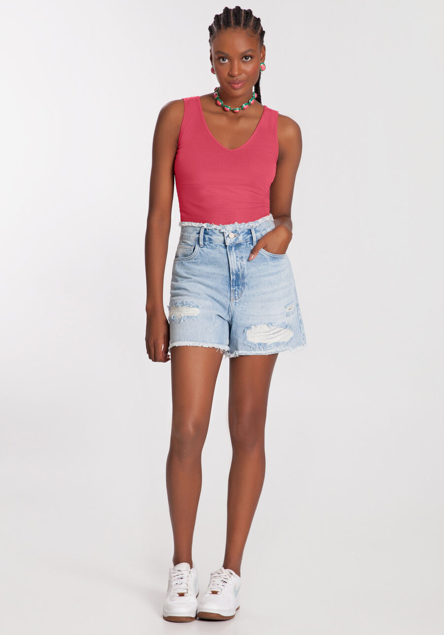 Regata Cropped Canelada com Decote V, ROSA MORENA. Regata Cropped Canelada com Decote V, ROSA MORENA, large.