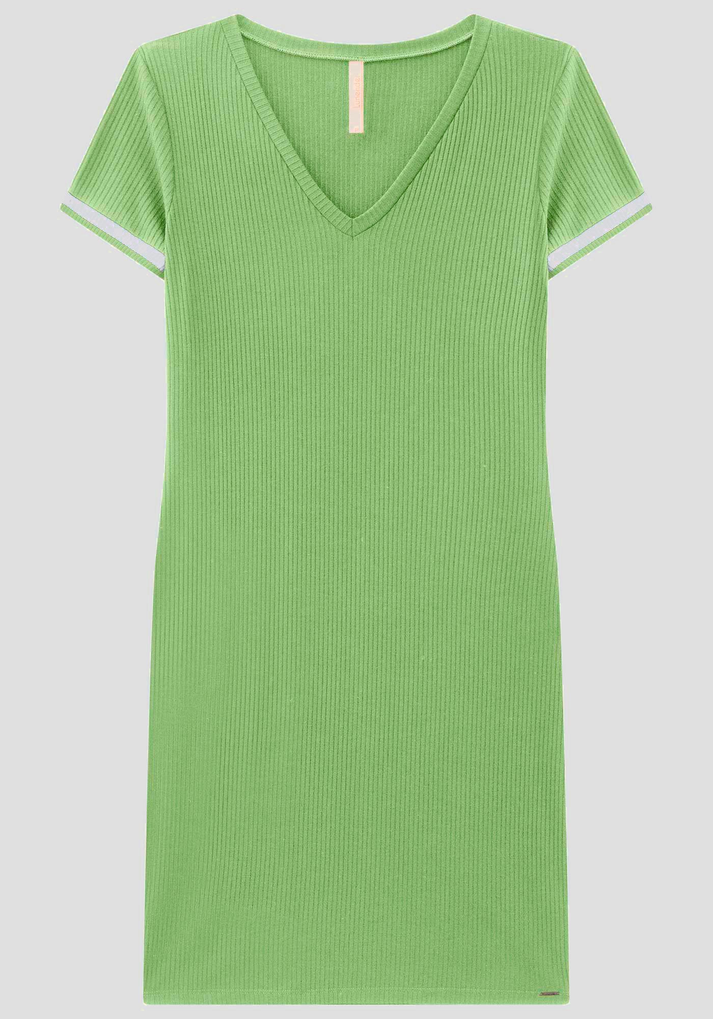 Vestido Curto Canelado com Retil&iacute;nea Manga, , large.