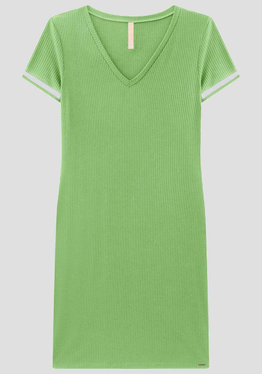 Vestido Curto Canelado com Retilínea Manga, VERDE IOIO. Vestido Curto Canelado com Retilínea Manga, VERDE IOIO, large.