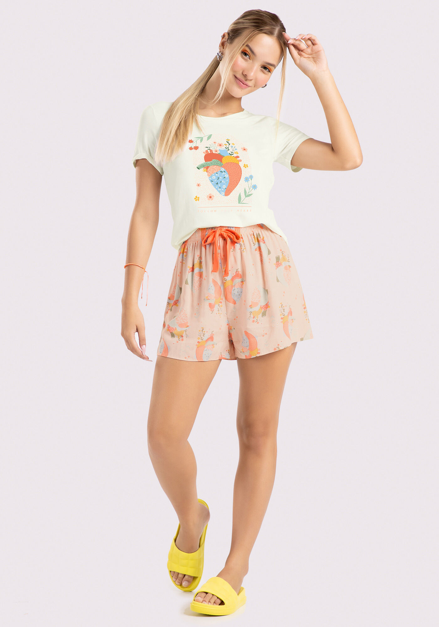 Pijama Curto Juvenil Estampado, VIDA BEGE, large.