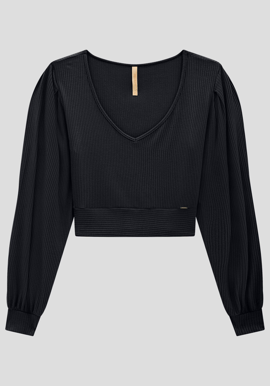 Blusa Cropped Canelada com Manga Bufante, . Blusa Cropped Canelada com Manga Bufante, , large.