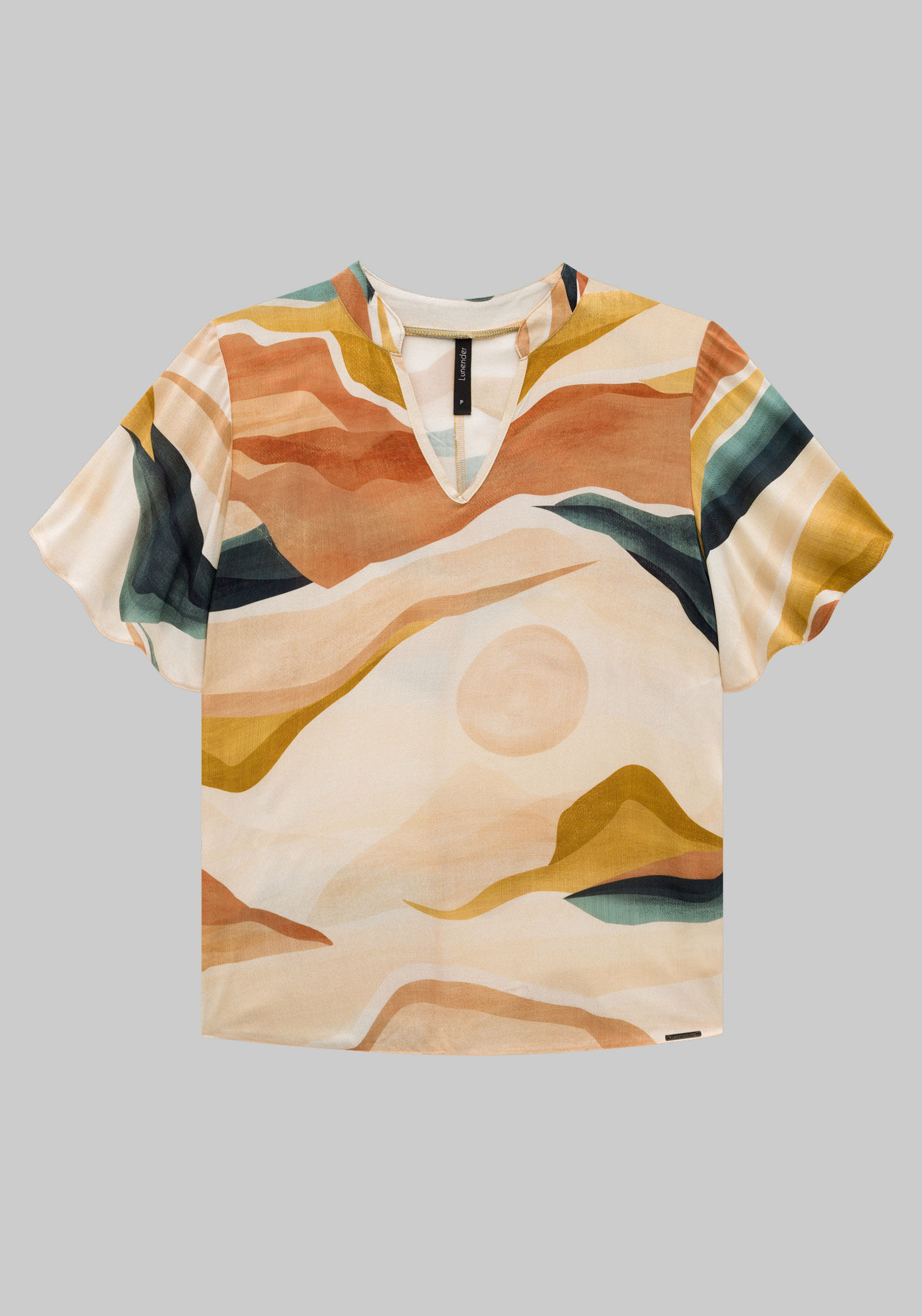 Blusa Estampada em Viscose com Manga Flare, , large.